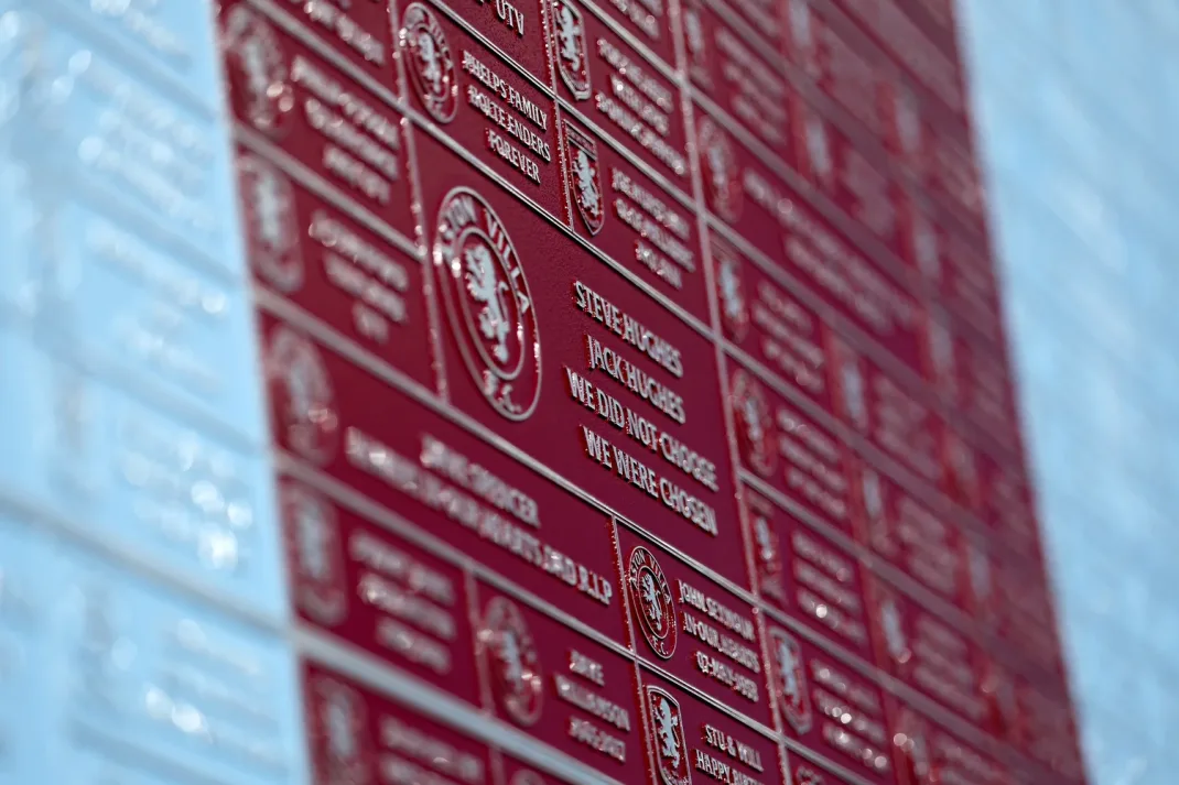 Fan plaque wall at Aston Villa