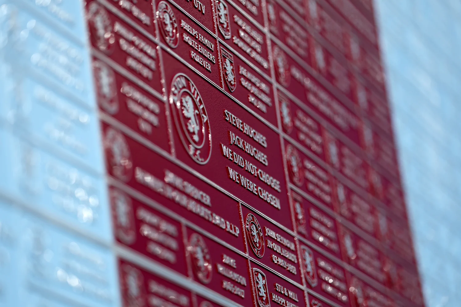 Fan plaque wall at Aston Villa