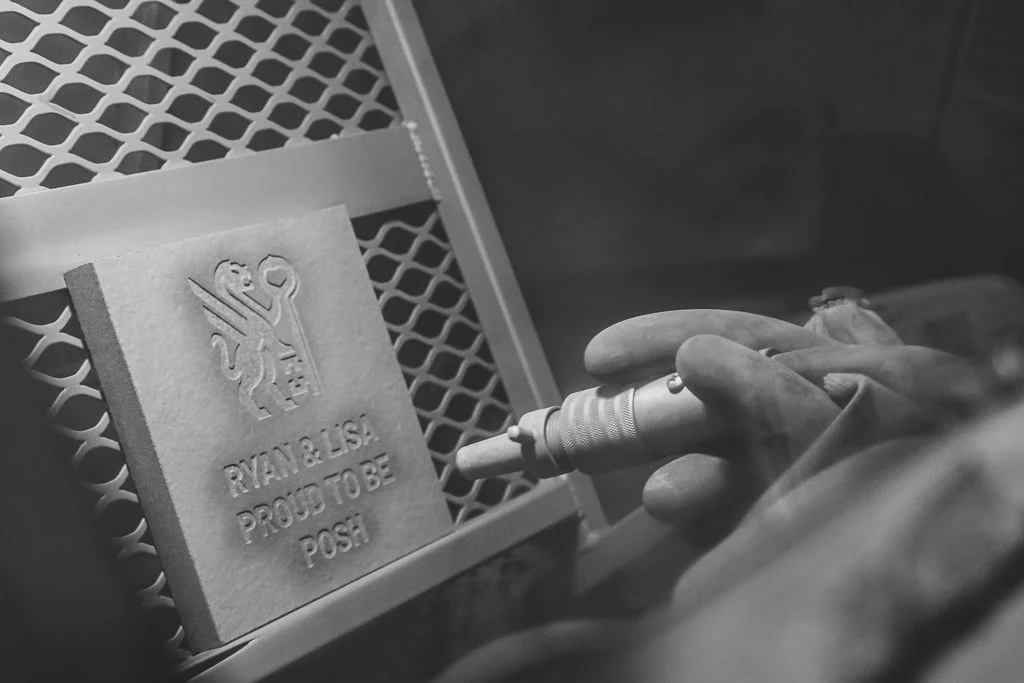 blasting a fan stone to engrave it